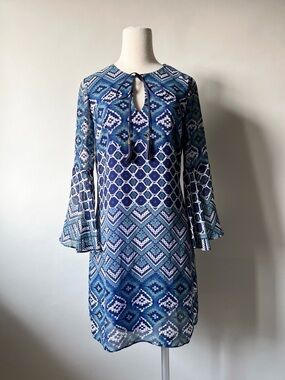 Vince Camuto Boho Aztec Print Dress with Tassle Ties